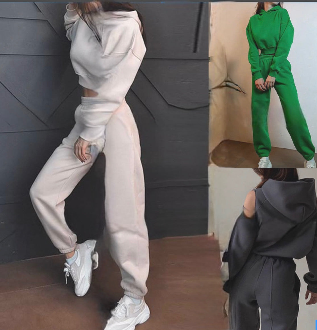 Women’s Peek-a-Boo Shoulder Sweatsuit Outfit